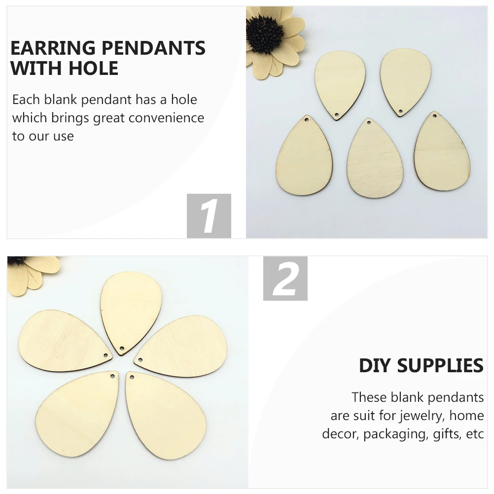 

50pcs Earrings Blank Earring Pendants Pendants Wooden DIY Craft Supplies Jewelry Making Teardrop Blanks