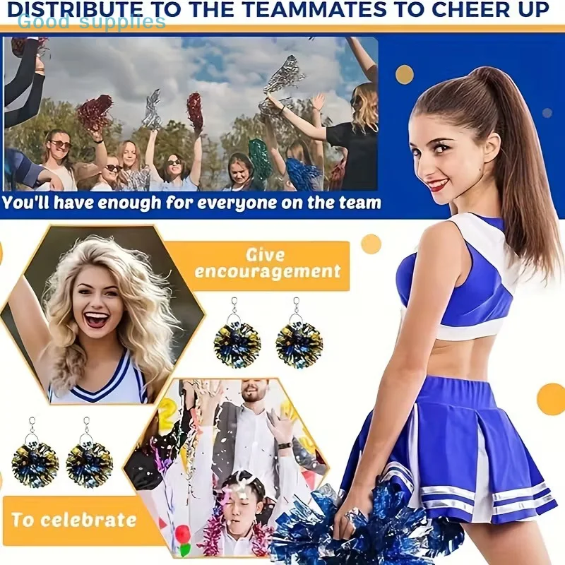 

Colorful Cheer Pom Pom Keychains Cheerleader Cheerleading Keyring Charm Foil Bag Pendant Party Favors Dance Accessories Gifts