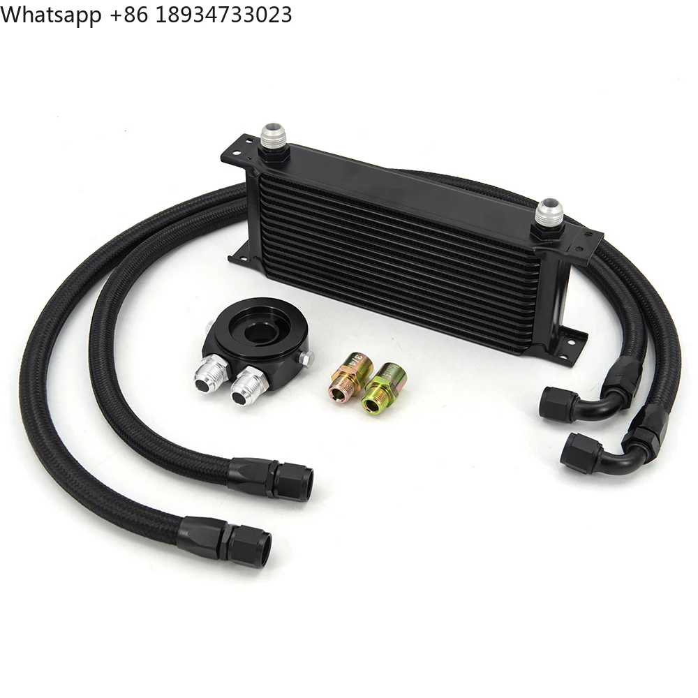 15 Rows Oil Cooler Kit AN10 M-MODEL Oil Cooler Kit Oil Filter Adapter With Nylon Stainless Steel Braided Hose