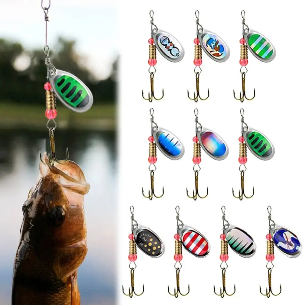 

10pcs/set 3.5g Fishing Metal Spoon Lure Rotating Sequins Fishing Spinner Spoonbait Bass Carp Wobblers Treble Hooks Perch