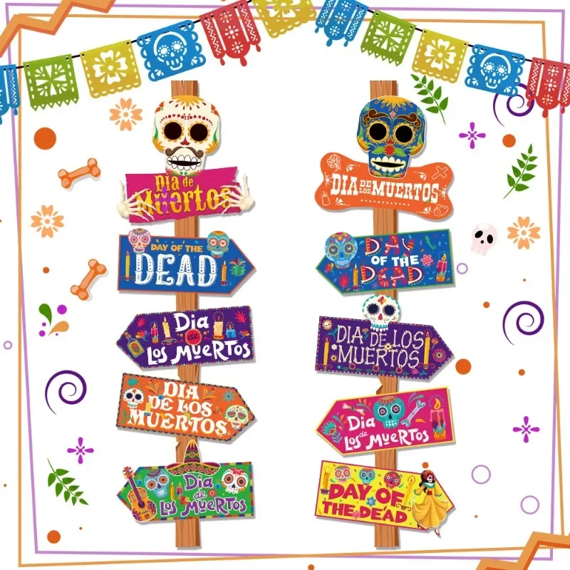 Dia De Los Muertos Skull Yard Direction Signs Day of The Dead Mexican Festival Lawn Garden Party Photo Booth Props Decor