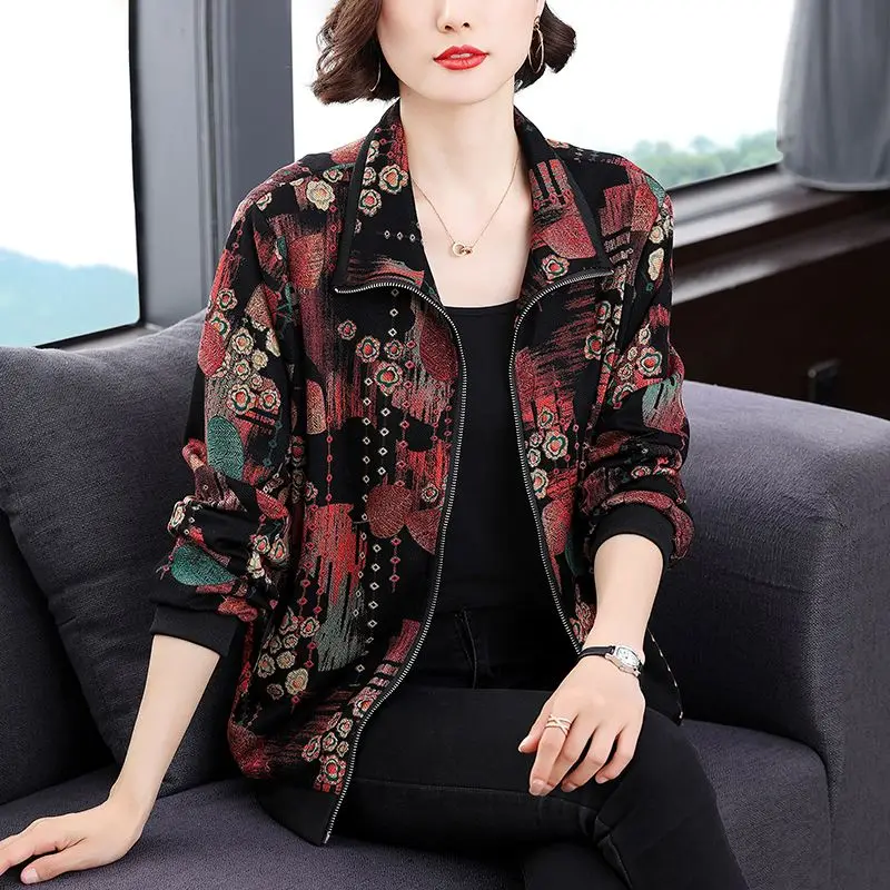 

Women 2023 Spring Autumn Fashion Long Sleeve Print Coats Female Middle-aged Mothers Jackets Ladies Loose Casual Outerwear Y363