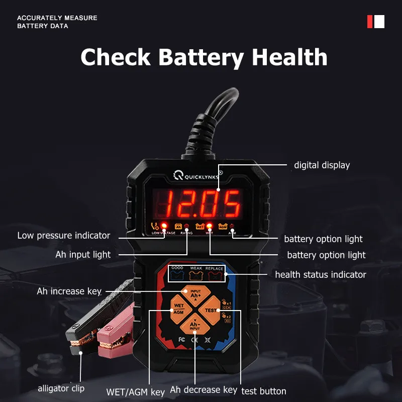 In Stock Wholesale Support All Battery Standards  3 Led Light Results Battery Life Analysis 12V Car Battery Tester