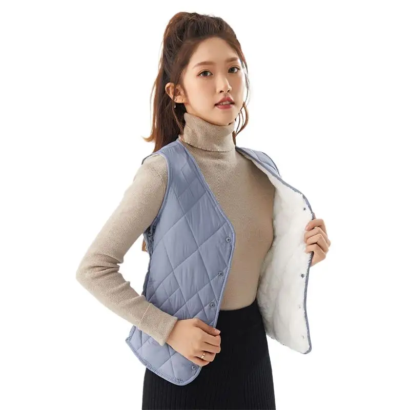 

2024 Autumn Winter Women Vest Female Sleeveless Vest Jacket Casual Solid Warm Jacket S-5XL Lamb Fleece Inner Women's Coat