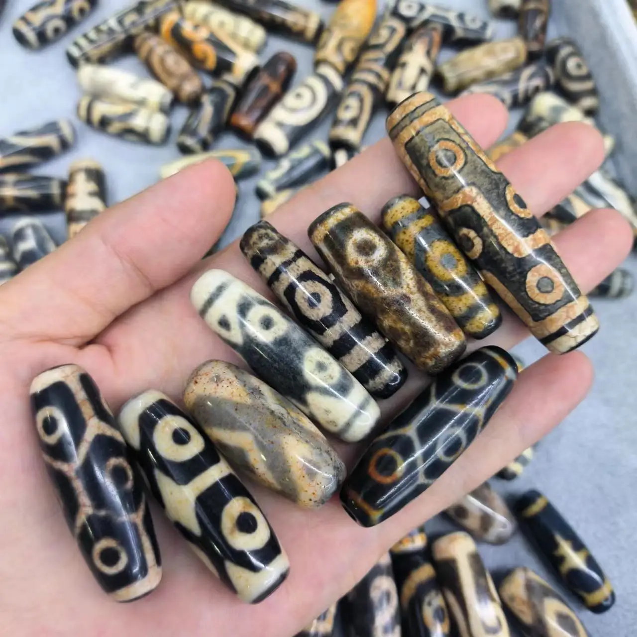 

Бусины Из Натурального снежного агата Dzi, 100 шт./лот, редкий рисунок, различные изделия ручной работы, серый, сильно выветриваемый Браслет «сделай сам», ожерелье
