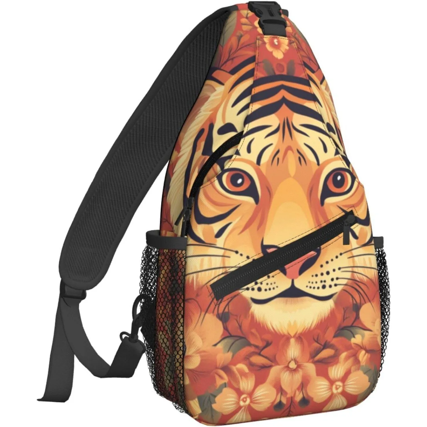 

Tiger Face Flower Sling Bag For Women Crossbody Shoulder Bag Casual Daypack Backpacks Men Chest Bag Gym Cycling Travel Hiking