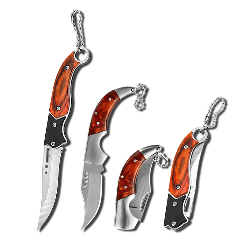 Stainless Steel Folding Pocket Knife Full Tang Kitchen Utility Knife Chef Paring Portable Key Chain Fishing Knife Cutting Tools