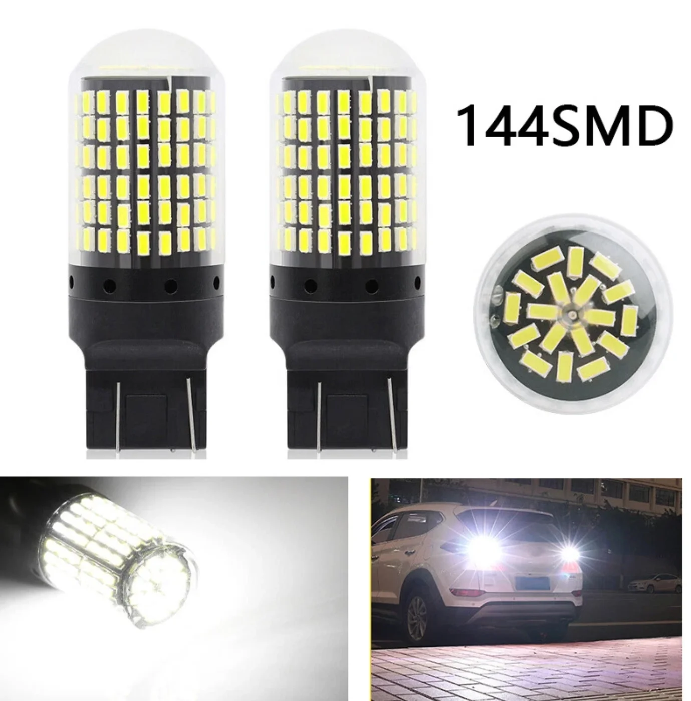 

2x W21W 7443 7444 T20 LED Reverse Backup Light Bulbs 6000K CANbus Super Bright