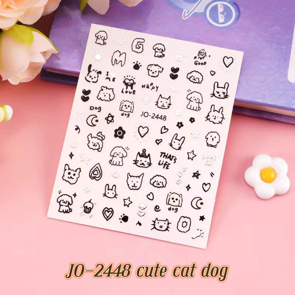 1 sheet Cute kitten sweet cool graffiti nail stickers girl Instagram-style cartoon dog nail decoration stickers