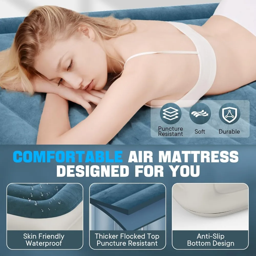 

Queen Air Mattress with Built-in Pump,18''Fast & Easy Inflation/Deflation Inflatable Mattress