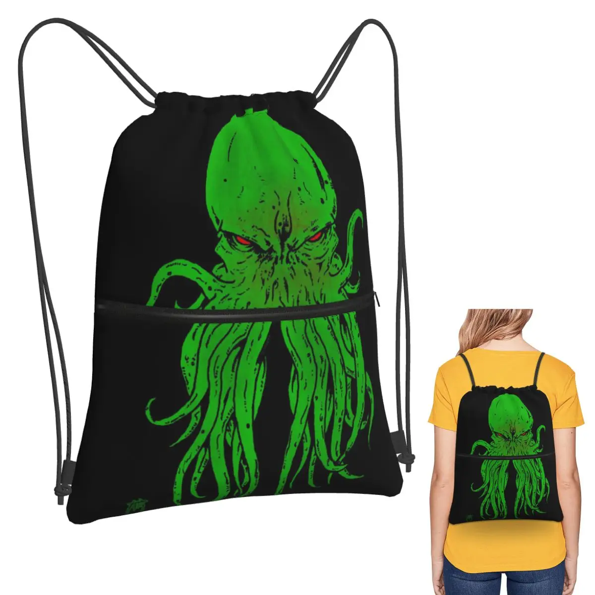 

Cthulhu Octopus Sea Monster Vintage Backpacks Fashion Drawstring Bundle Pocket Sports Bag Book Bags for Man Woman School