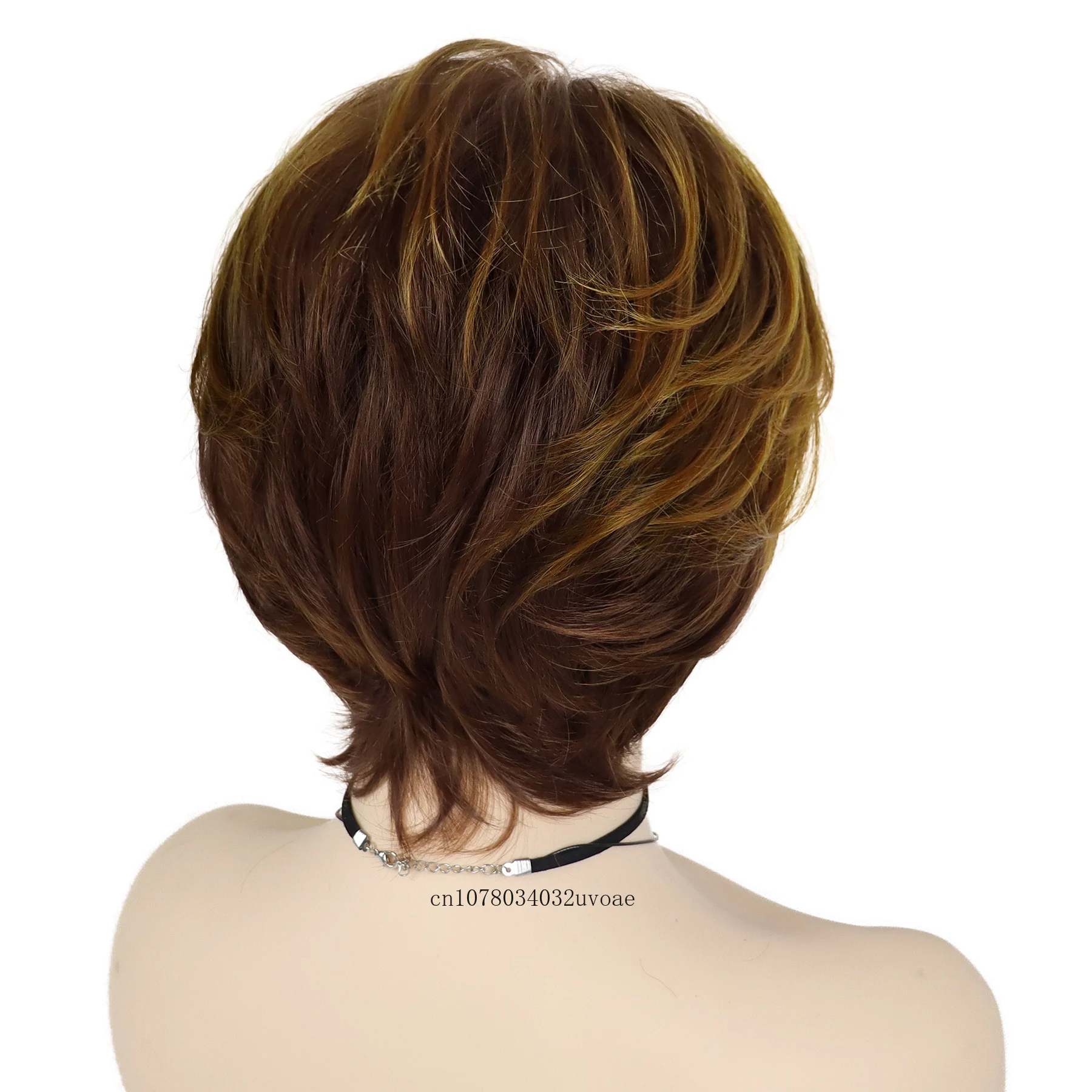 Peruca de corte pixie curto feminino sintético mix cabelo castanho natural senhoras peruca com franja diariamente elegante peruca mamãe cosplay dia das bruxas