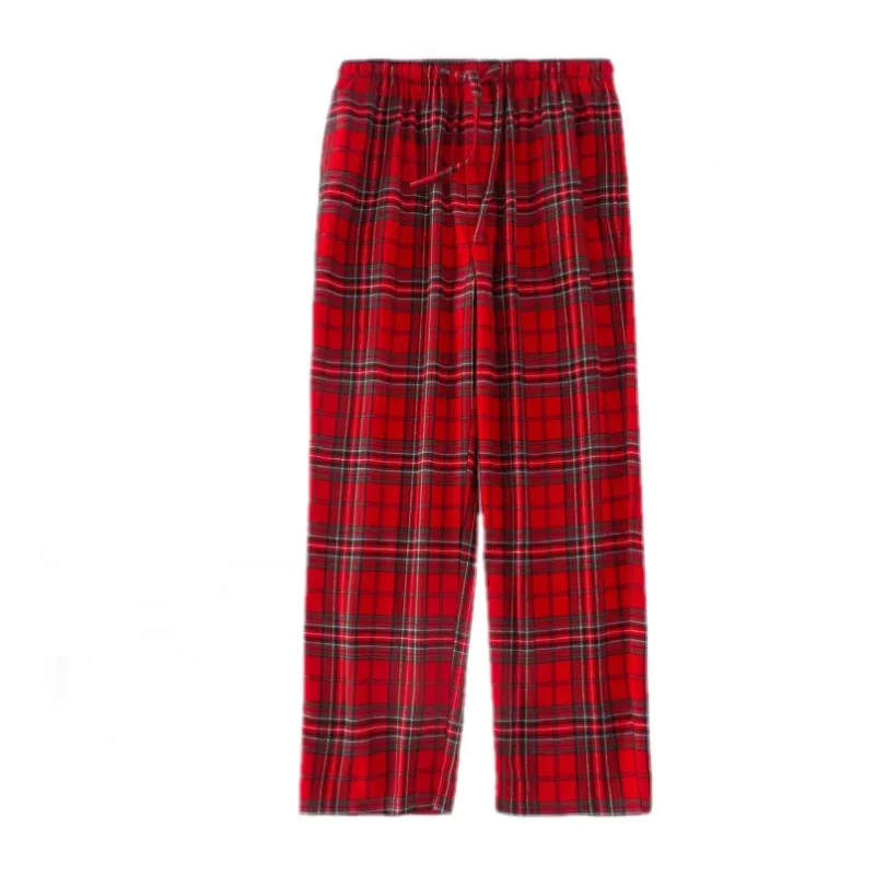 Spring Autumn Men 100%Cotton Sleep Bottoms Male Red Nightwear Trousers Casual Plaid Home Pants Couples Top Quality Pajama Pants