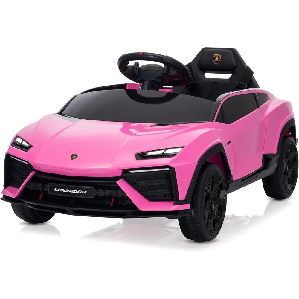รถยนต์ไฟฟ้าสำหรับเด็ก 12V ลิขสิทธิ์แท้ Lamborghini Lanzador รถของเล่นสปอร์ตขับเคลื่อนด้วยแบตเตอรี่ พร้อมรีโมทคอนโทรลสำหรับผู้ปกครองและคู่มือการใช้งาน สีชมพู