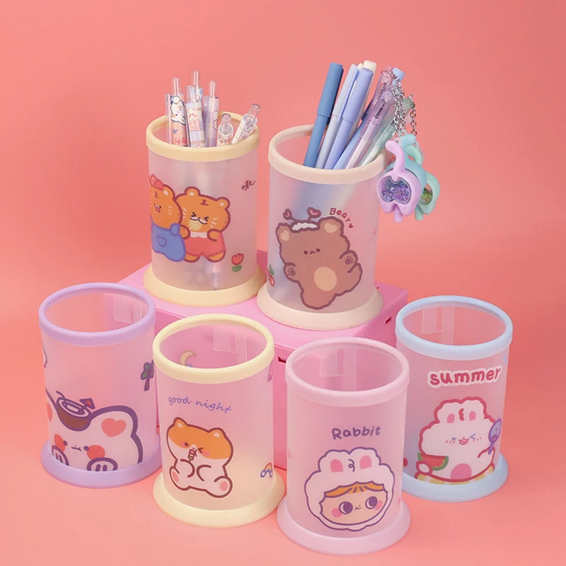 New Creative Folding Pen Holder Cute Cartoon Round Desktop Storage Box Student Multi-functional Box Ins Small Fresh