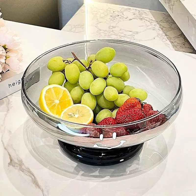 Tall Foot Glass Fruit Tray, Large Capacity, High Appearance, Fruit Basket, High-grade Snack Tray, Light Luxury, Living Room Deco