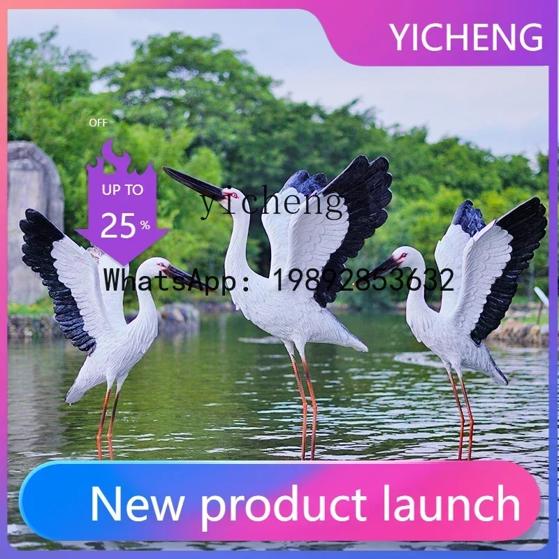 b136 Sculptured Ornaments FRP Pond Egret Ornamental Flower Garden Bird Landscape Crane Model