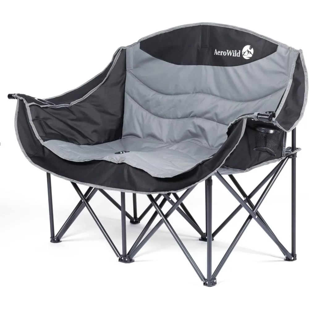 Double Folding Chair – Portable Loveseat for 2 Adults with 600 lbs Support – Water & UV Resistant Folding Outdoor Chair for Beac
