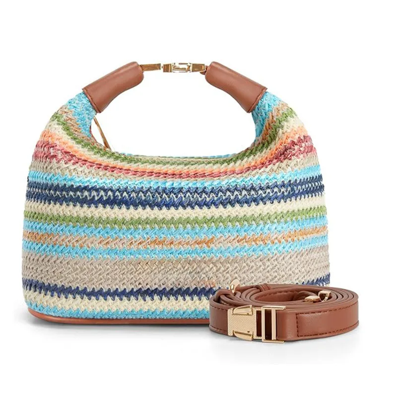 2025 New Fashion Handmade Straw Handbags Adjustable Crossbody Shoulder Bag New Arrival Bohemian Bucket Beach Bags Underarm Bags