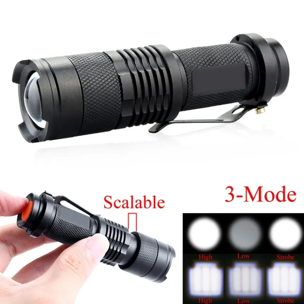 LED Flashlight Mini Zoom Torch Led 2000LM 3 Modes Zoomable Torch AA 14500 battery Flashlights led lanterna 4 colors
