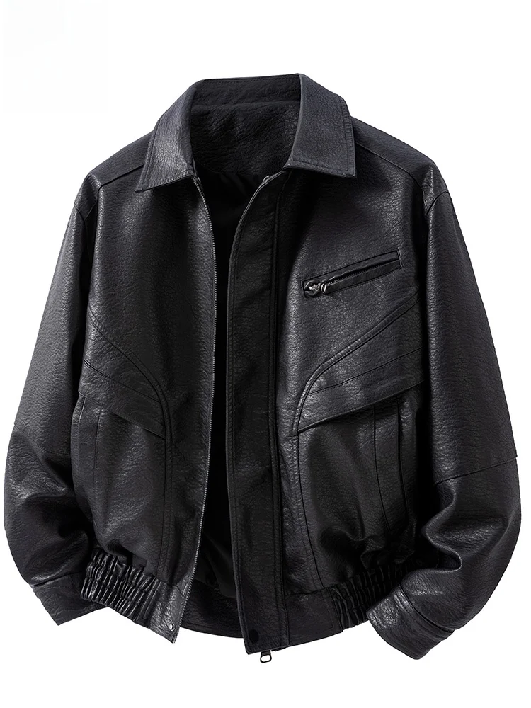 

Rn Men's American Retro Biker ort Leather Jaet Collared Faion Urban Sle PU Material Autumn New Arrival Top irt