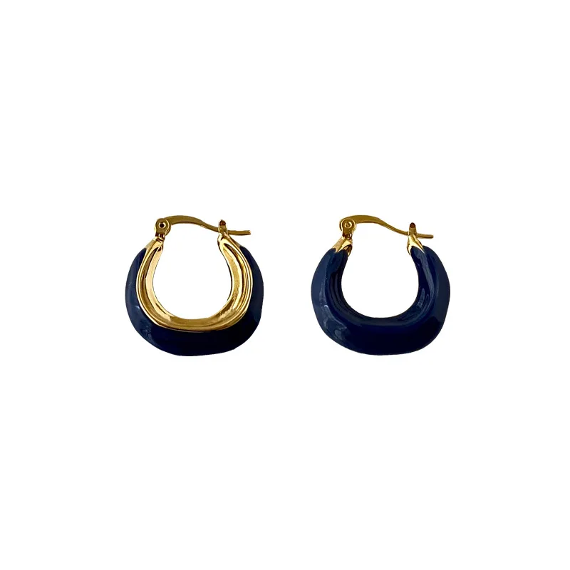 2022 New Arrival Korean Version Of Simple Blue Geometric Hoop Earrings For Women Fashion Metal Jewelry Accessories