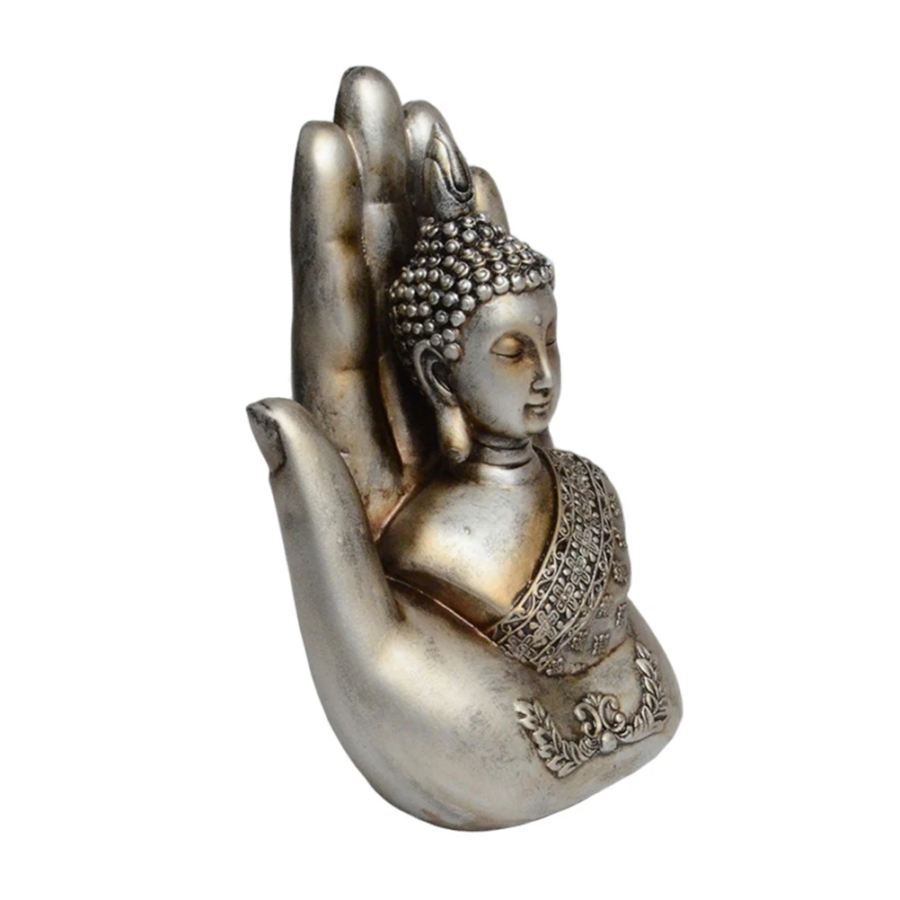 

Buddha Figure Ornament Resin Craft Silver Chinese Style Palm Statue Table Decoration Living Room Kitchen Office Decor Positive