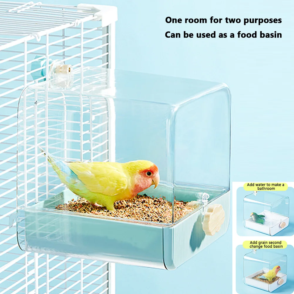 

Clear Bird Bath Portable Shower For Most Birdcages Hanging Food Bowl Bird Bath Box Parrot Bird Bathing Tub For Lovebirds