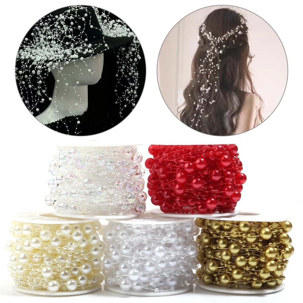 10yards 8mm+3mm ABS Imitation Pearl Beads Chains Fishing Line String Bead Chain For DIY Craft Garland Flower Wedding Decoration