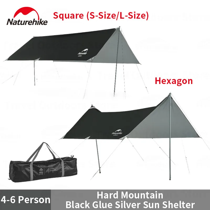 

Naturehike Hard Mountain Awning 4-6 Persons Tarp Shelter Canopy Camping Large Shade Vinyl Black Coating Cloth UPF50+ Waterproof