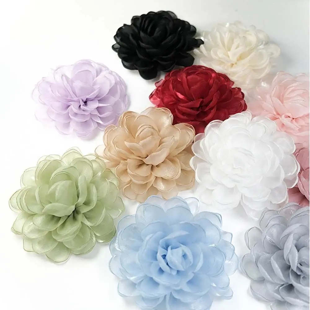 5Pcs Sewing Fabric 3D Chiffon Flower Chiffon DIY Artificial Flower Shoes Decor Burnt Edge DIY Sewing Applique
