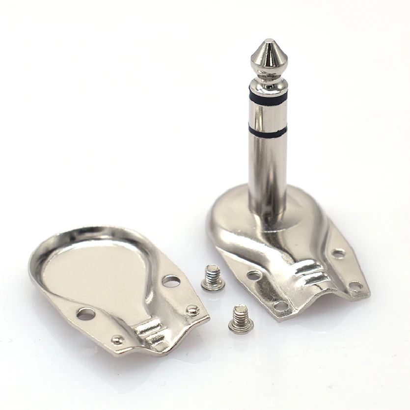 Right Angle Plug Silver 6.35mm Mono/Stereo Jack Audio Guitar Effects Pedal Phono Connector
