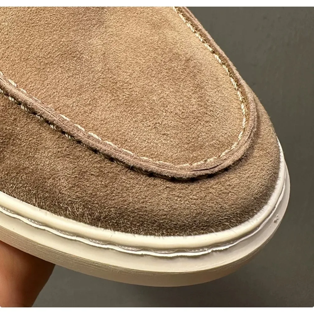 Men's Suede Penny Loafers Slip‑On Casual Shoes, Light Brown Thick White Sole Comfort Daily Walking Shoes