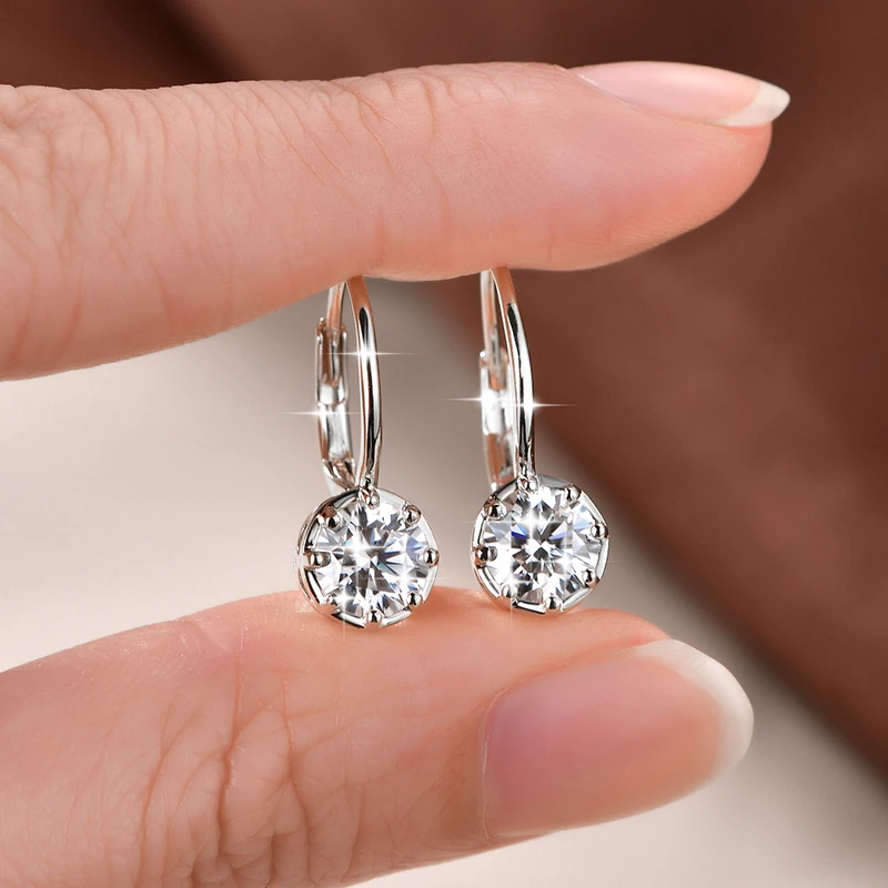 Rrjzz Solitaire 6,5 mm D-Farbe Moissanit-Ohrringe mit ausgehöhltem Design für Damen, 1 Karat, acht Krallen, Leverback-Ohrringe, Schmuck – Detail 14