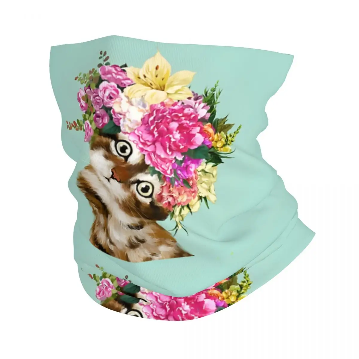 Flower Crown Baby Cat In Green Bath Mat Headband Neck Cycling Tube Scarf Bandana Gaiter All Seasons Unisex