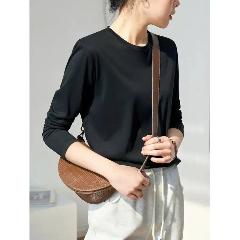 Mulberry Silk Cotton Long Sleeve T-shirt Women 6% Silk Round Neck V-neck Smooth Basic Loose Tops