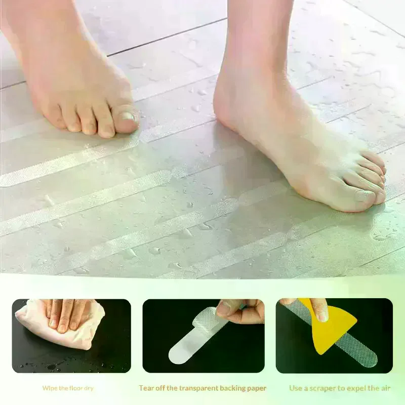 Anti-Slip Shower Stickers For Bathtub Shower Floor Safety Strips With Scraper Ideal For Families Kids Adults Seniors 6/12/24Pcs