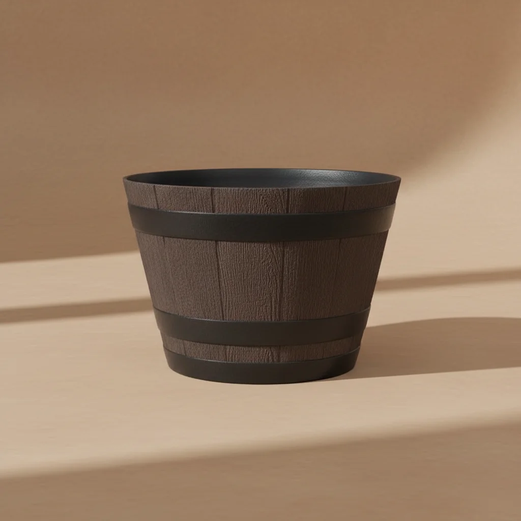 Large Floor Flowerpot Resin WoodenBarrel Decorative Flowerpot Indoor Outdoor Garden Courtyard Backyard Decoration Planting Pot view 5