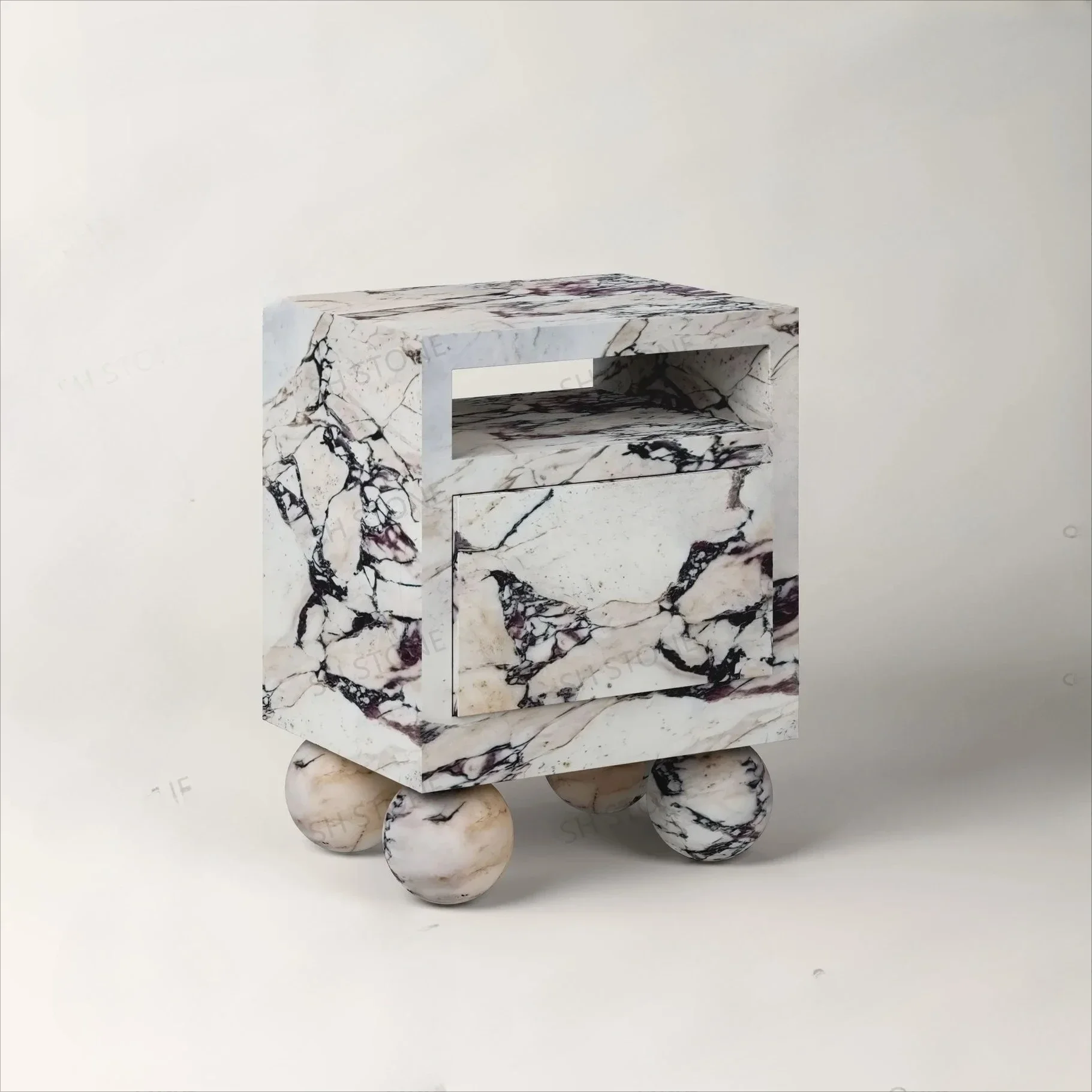 Modern marble home decoration Caracatta viola side table functional design square cube bedside table