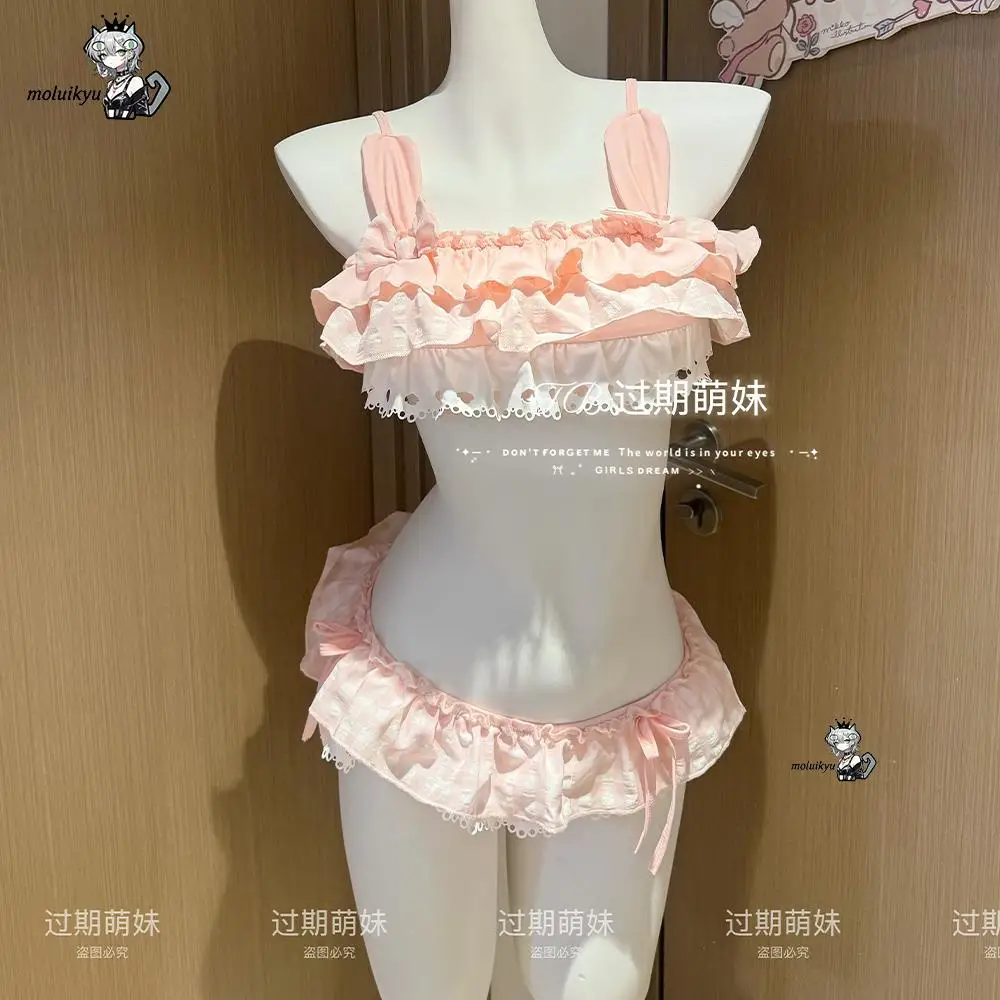 Cute Summer Kawaii Girls Swimsuit Japanese Y2K Slim Casual Split Swimwear Student Sweet Bathing Suit Beach Wear Take Pictures