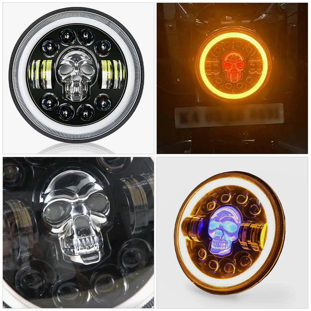 

7 Inch 60W LED Skull Motorcycle Off-road Waterproof ABS Black Car Lights Modification Vehicle Headlights
