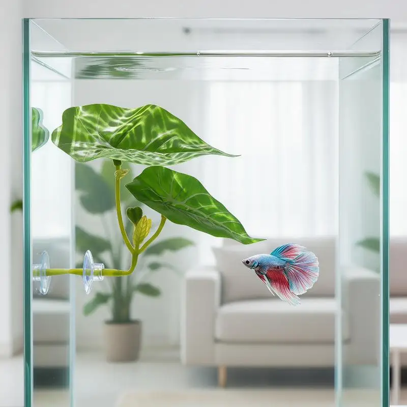 1 Pc Green Leaf Hammock For Betta Fish Stress-Reducing Aquarium-Safe Decor With Suction Cup For Fish Tank Fake Plants Decoration