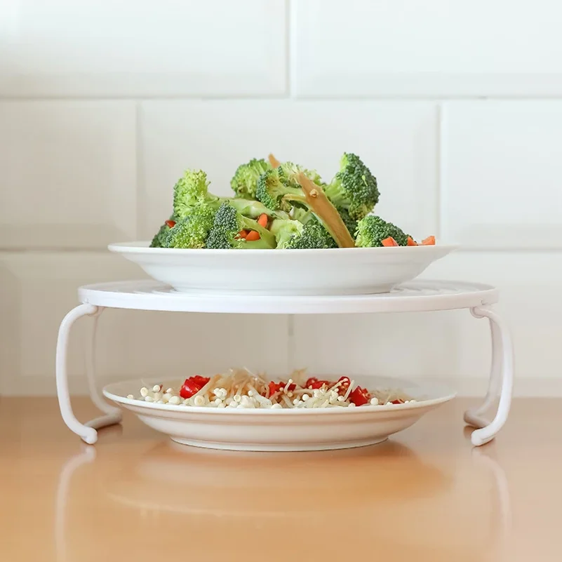 Microwave Storage Rack Meal Heating Kitchen Tiered Steaming Rack Round Tiered Shelves Home Meal Dorm Cooking Tools - view 2
