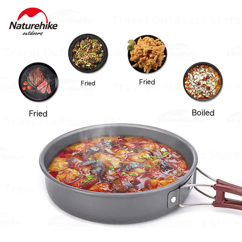 Naturehike Outdoors Cookware Portable Easy To Store Picnic Cooker 2-3 Man Ultralight Camping Hiking Pot Pan Set 4 in 1 Cookware