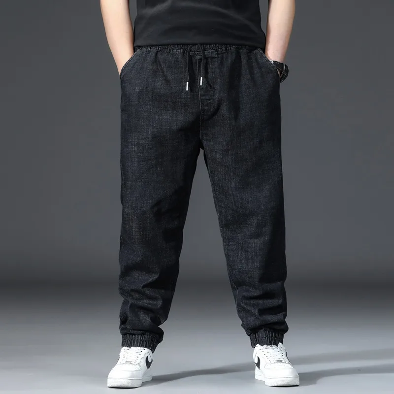 الخريف الرجال الجينز الكاحل طول ركض فضفاض حجم كبير 5XL 6XL 7XL الدنيم Sweatpants الذكور السراويل المتضخم سراويل جينز