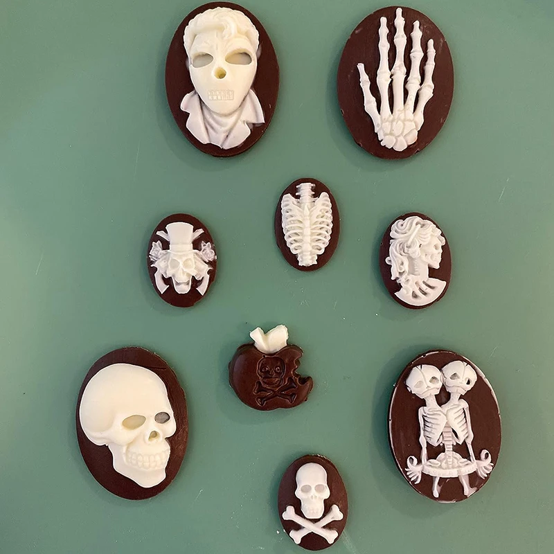 New Halloween Skull Skeleton Fondant Silicone Mold 2023 Cross Bone Cake Decoration Tool Chocolate Gumpaste Kitchen DIY Baking