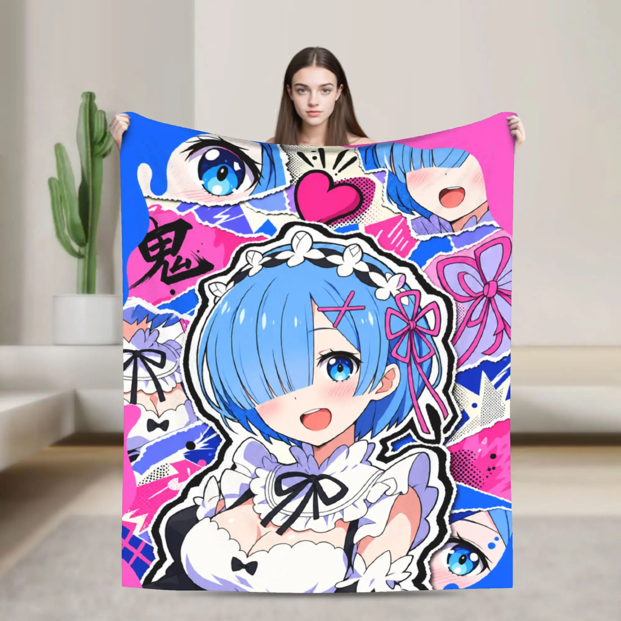 Anime Re Life In A Different World From Zero Rem Warm Soft Blanket Plush Throw Blanket Living Room Flannel Bedspread Bed Cover