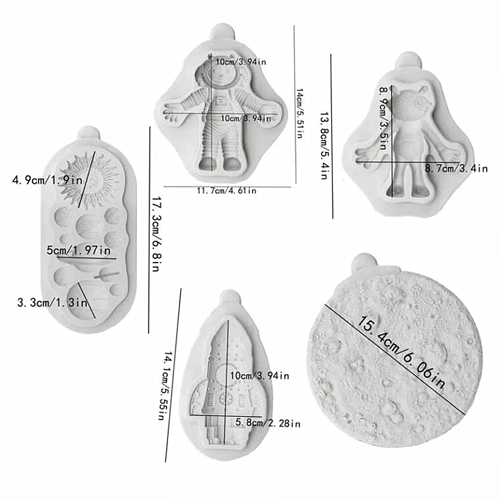 Space Theme Silicone Mold Spaceship Astronaut Rocket Alien Candy Chocolate Font Mold DIY Party Cake Decoration Tool