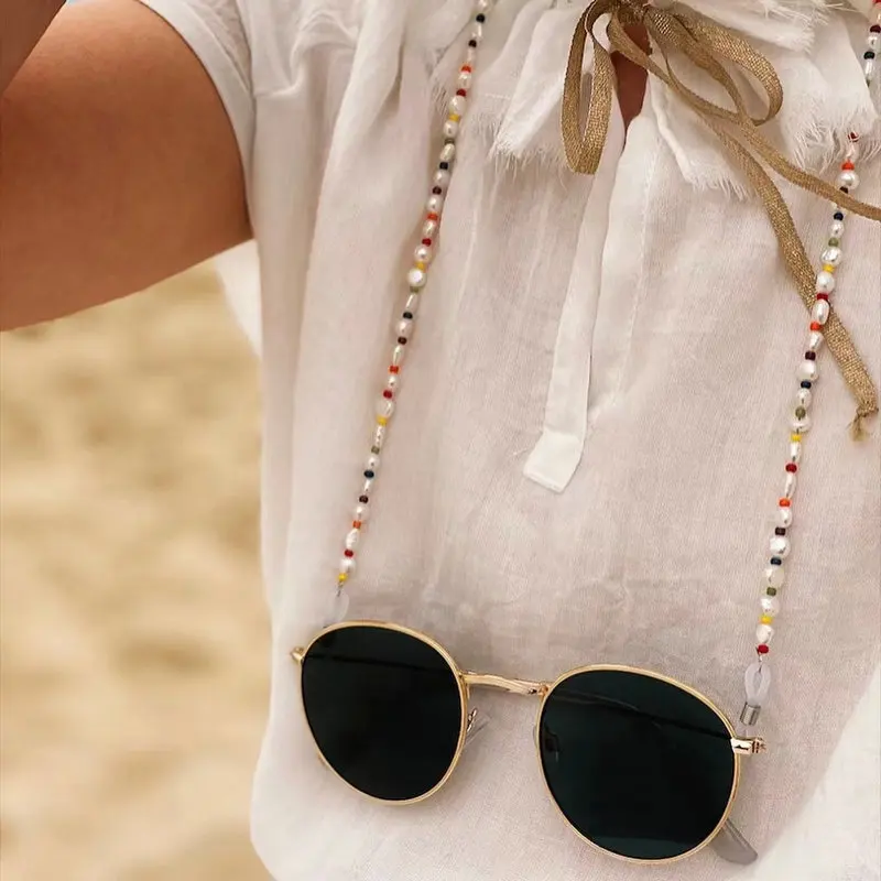 Fashion Sun Glasses Pearl Eyeglasses Chain Women Outside Casual Sunglasses Accessory Necklace Gift Mask Hanging Rope