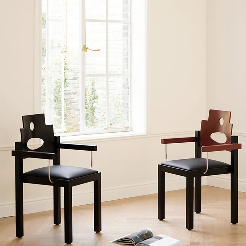 

Retro dining chair designer solid wood chair guest dining room study home red and black
